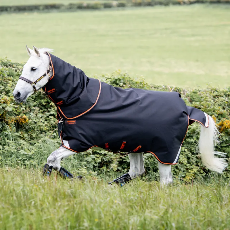 Rambo Supreme 1680D 200g Detachable Neck Turnout Rug - Black/Tan-1