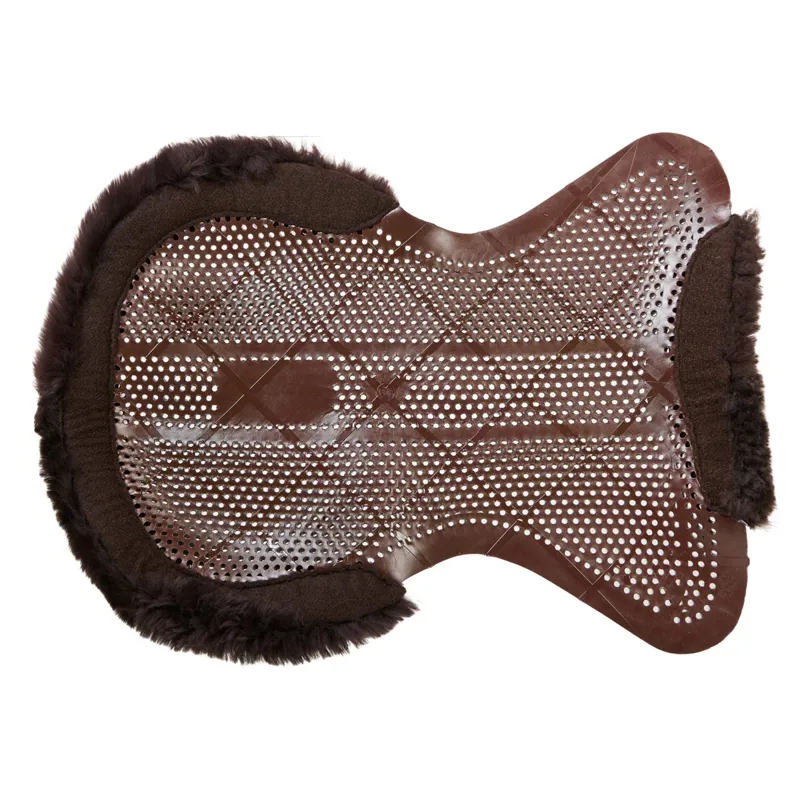 Acavallo Classic Non Slip 1/2 Cut Out Sheepskin Gel Pad - Brown/Brown-2