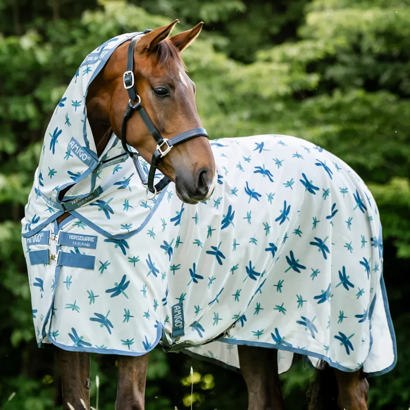 Amigo Bug Rug Plus Fly Rug - Dragonfly Print/Silver Blue/Sage-1