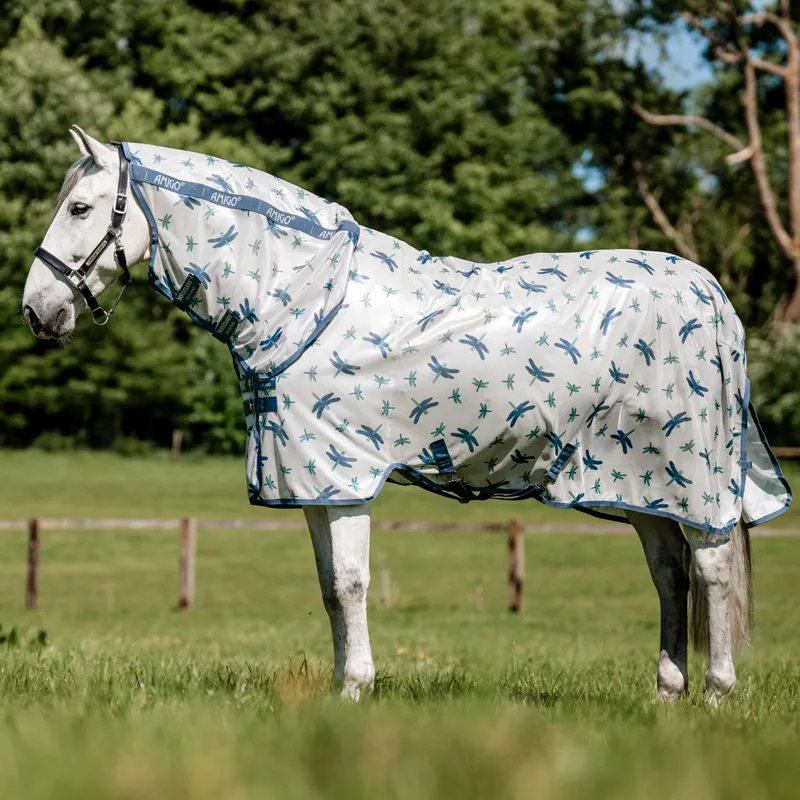 Amigo Integrated Combo Neck Fly Rug - Dragonfly Print/Silver Blue/Sage