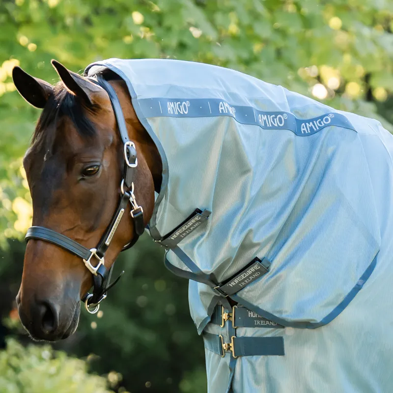 Amigo Integrated Combo Neck Fly Rug - Heather Blue/Blue/Silver-1