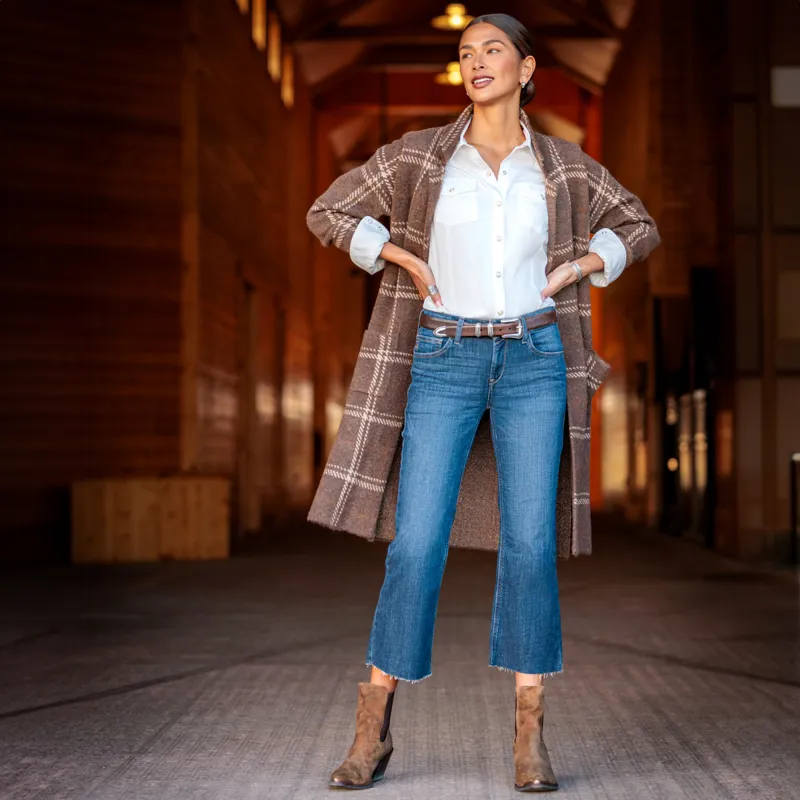 Ariat Country Ballston Womens Long Cardigan - Sorrel Horse Plaid-1