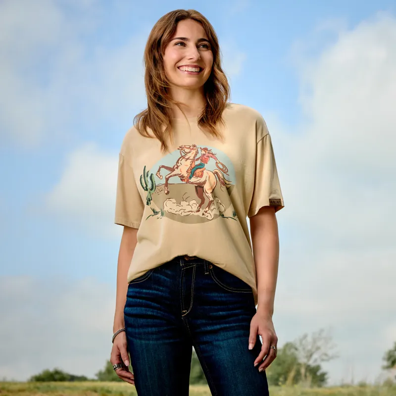 Ariat Ride On Womens Tee - Oyster Grey Mineral Wash