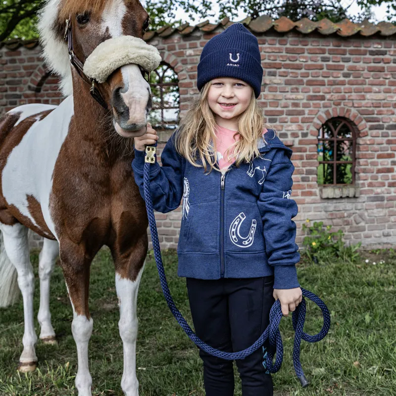 Ariat Junior Horse Shoe Beanie - Navy-2