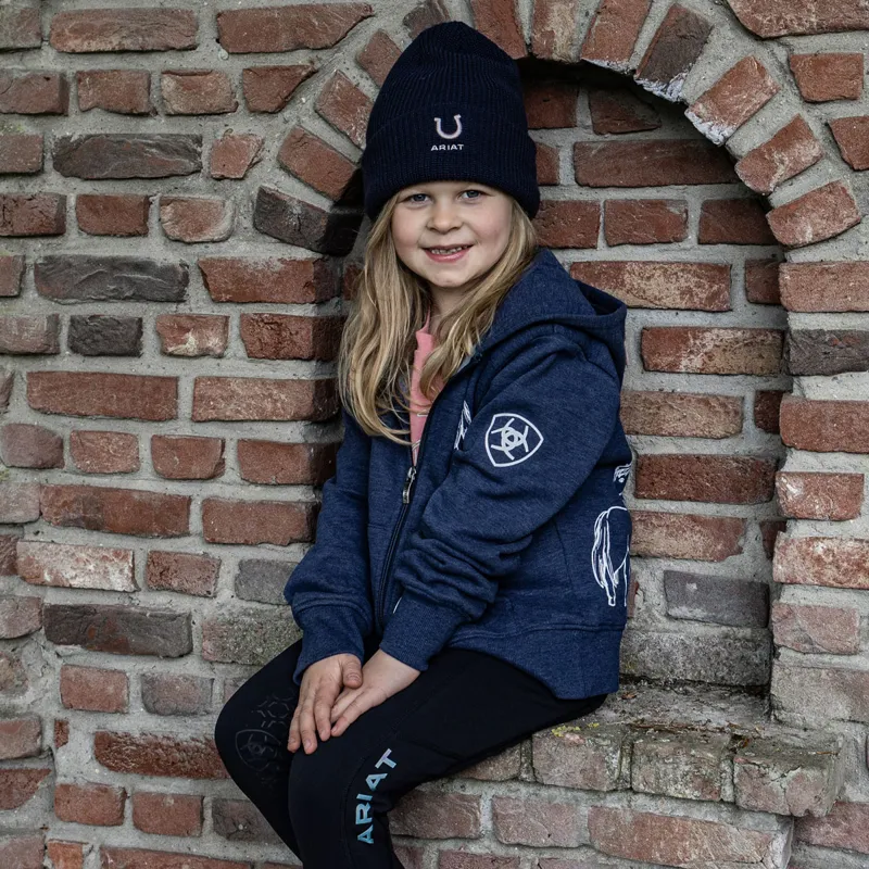 Ariat Junior Horse Shoe Beanie - Navy-3