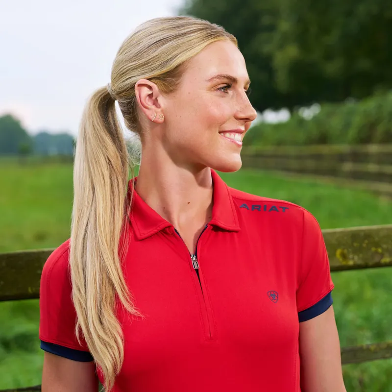 Ariat Bandera 1/4 Zip Ladies Polo Shirt - Red-1