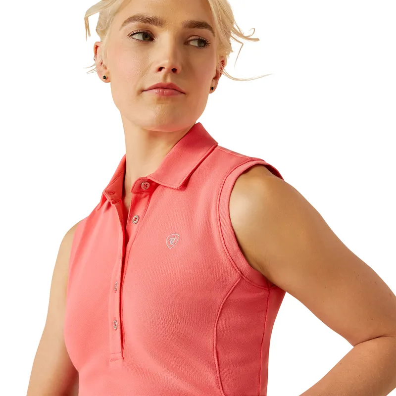 Ariat Prix 3.0 Ladies Sleeveless Polo Shirt - Coral Paradise-2