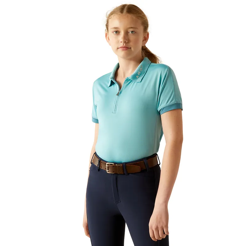 Ariat Bandera 1/4 Zip Junior Polo Shirt - Aqua
