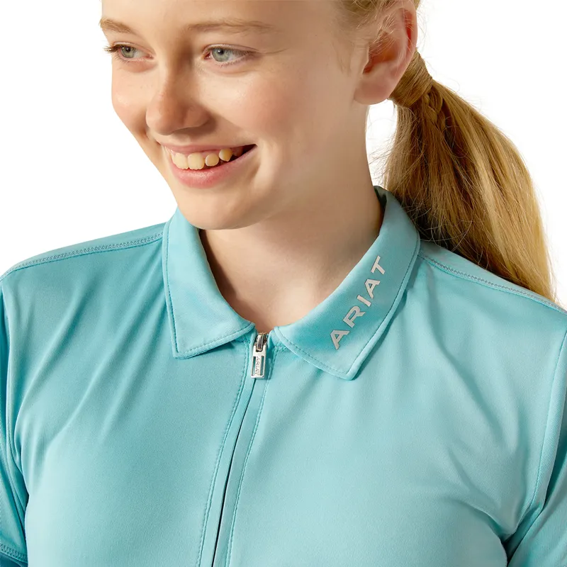 Ariat Bandera 1/4 Zip Junior Polo Shirt - Aqua-2