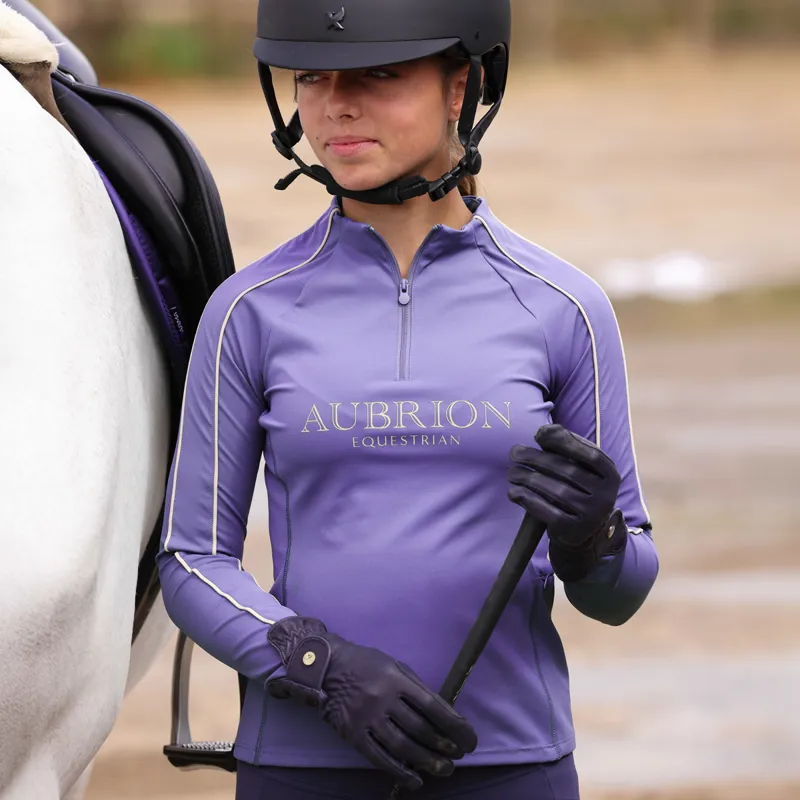 Aubrion Equestrian Young Rider Long Sleeve Base Layer - Heather