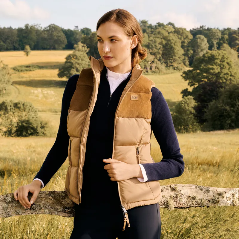 BOSS Equestrian Viola Cord Womens Puffer Vest Gilet - Camel-1