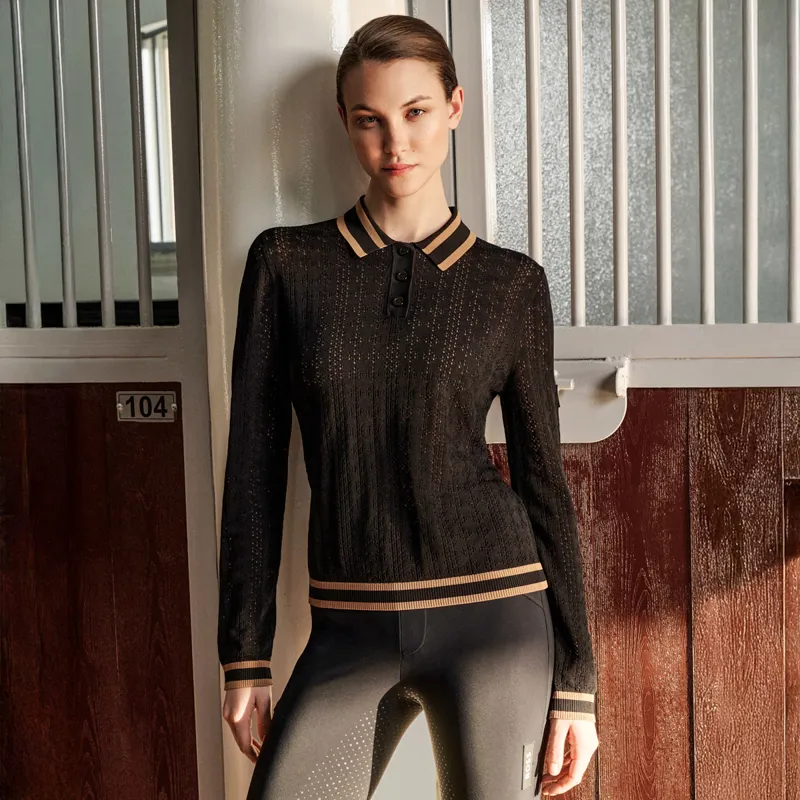 BOSS Equestrian Pam Womens Long Sleeve Polo Shirt - Black 
