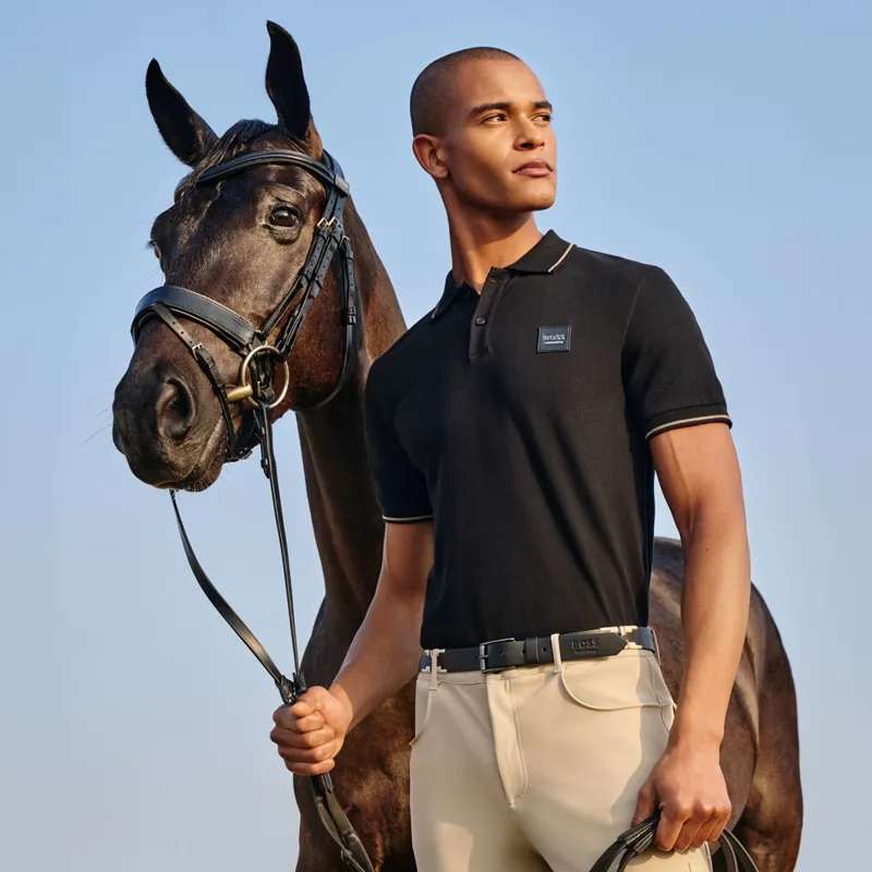 BOSS Equestrian Paul Mens Patch Polo Shirt - Black Pre-Order