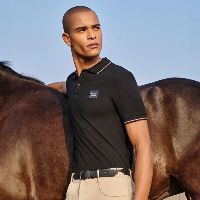 BOSS Equestrian Paul Mens Patch Polo Shirt - Black Pre-Order-6