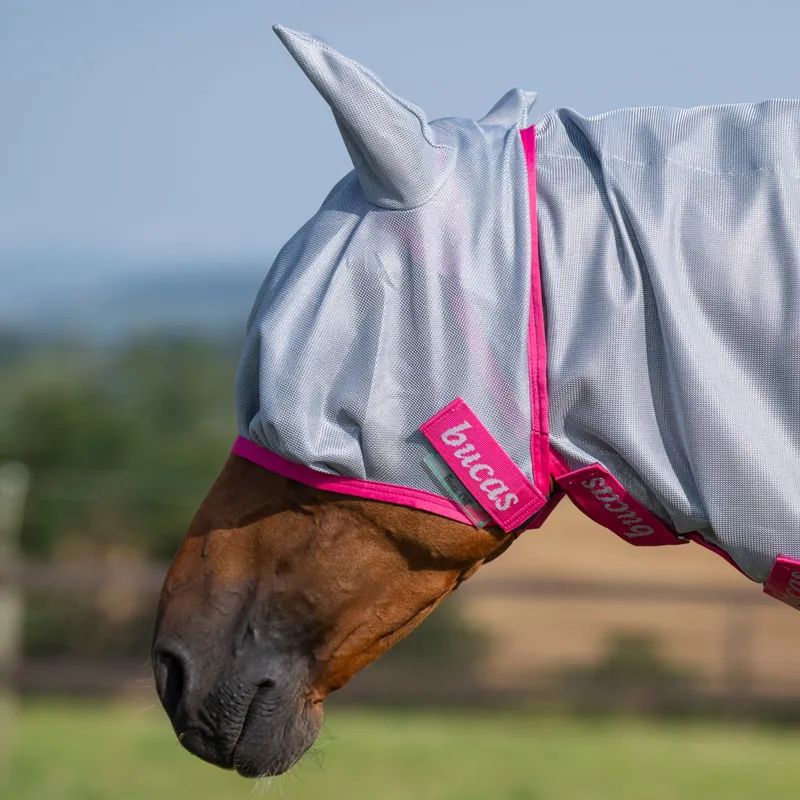 Bucas Buzz-Off Fly Mask - Blue/Blossom Pre-Order-1