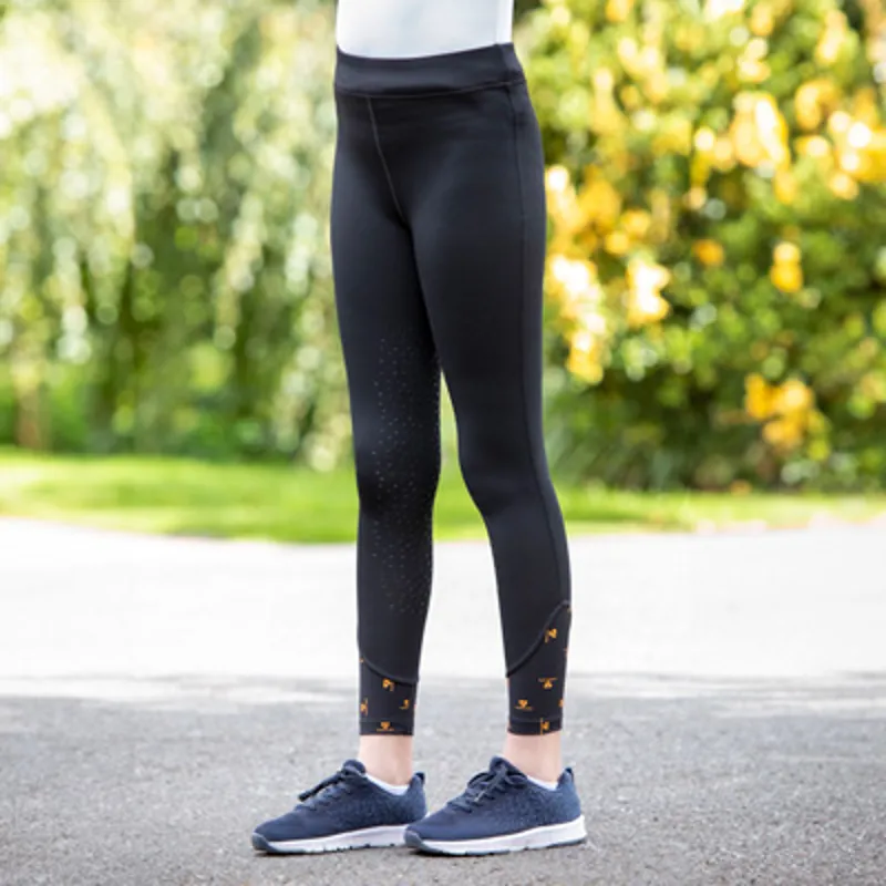 Aubrion Porter Full Grip Junior Girls Winter Riding Tights - Black