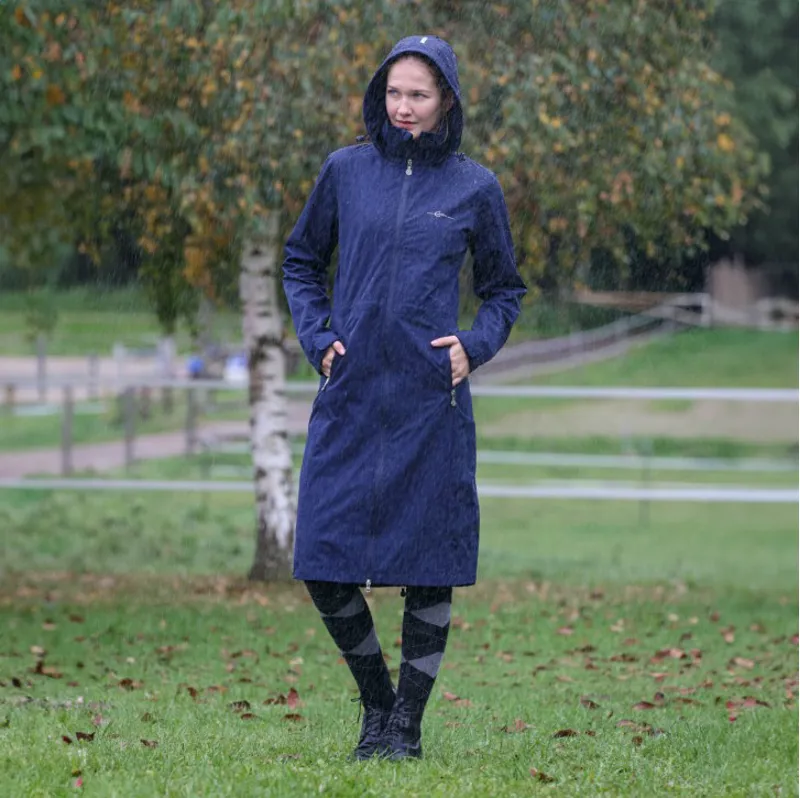 Covalliero Raincoat Womens Long Waterproof Jacket - Navy-5