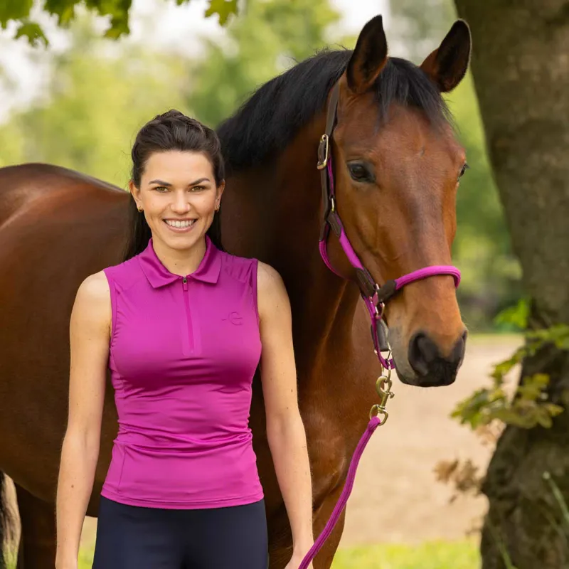 Covalliero Zip Womens Sleeveless Polo Top - Light Berry-4