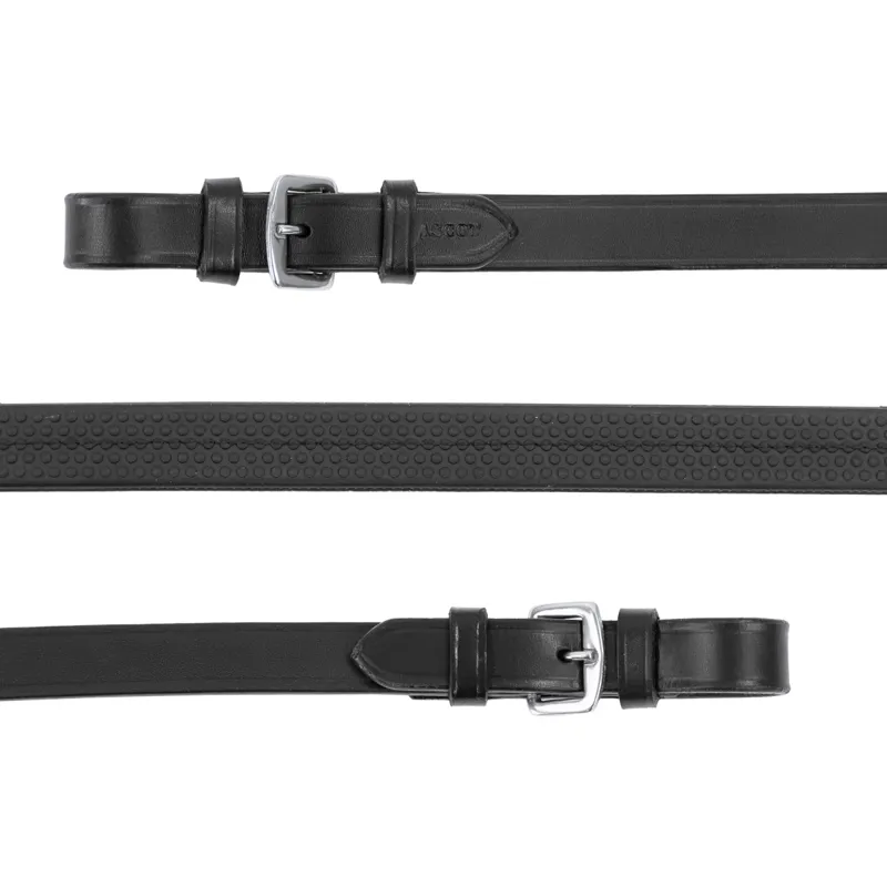 Dever Ascot Rubber Grip Reins with Buckles - Black