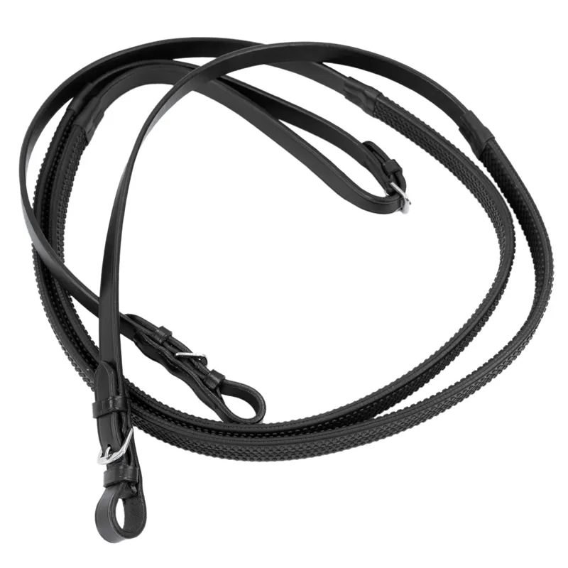 Dever Ascot Rubber Grip Reins with Buckles - Black-1