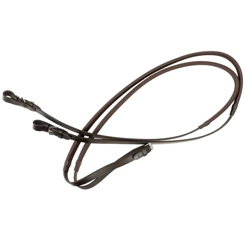 Dever Ascot Rubber Grip Reins with Buckles - Brown-2