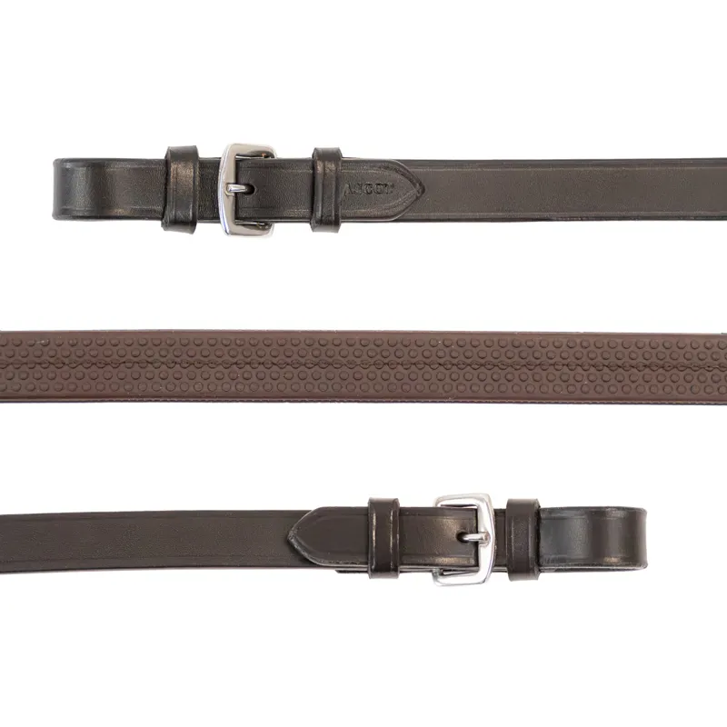 Dever Ascot Rubber Grip Reins with Buckles - Brown