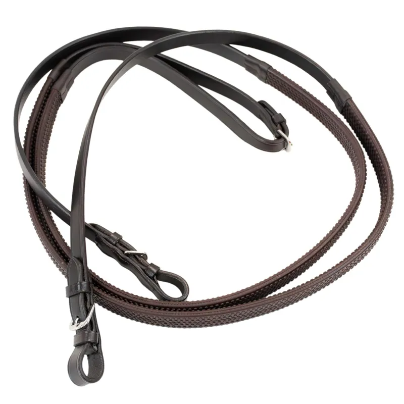 Dever Ascot Rubber Grip Reins with Buckles - Brown-1