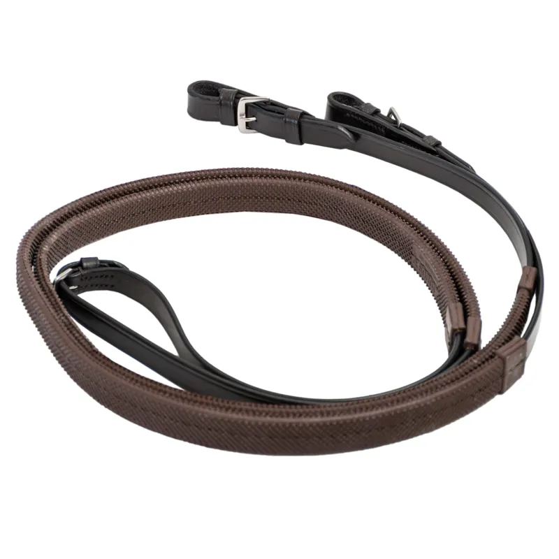 Dever Classic Flat Race Rubber Grip Reins - Brown/Brown-1