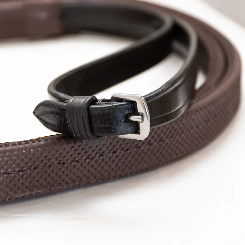 Dever Classic Flat Race Rubber Grip Reins - Brown/Brown-2
