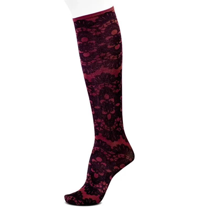 Dever Knee High Riding Socks - Daisy Cranberry