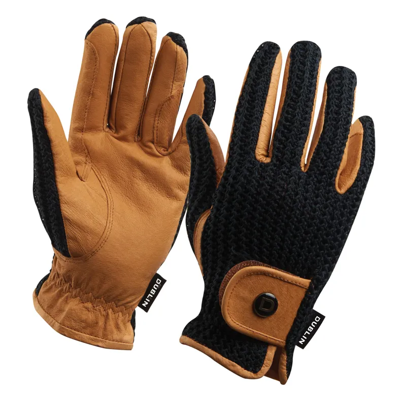 Dublin Crochet Riding Gloves - Natural/Black X-Small