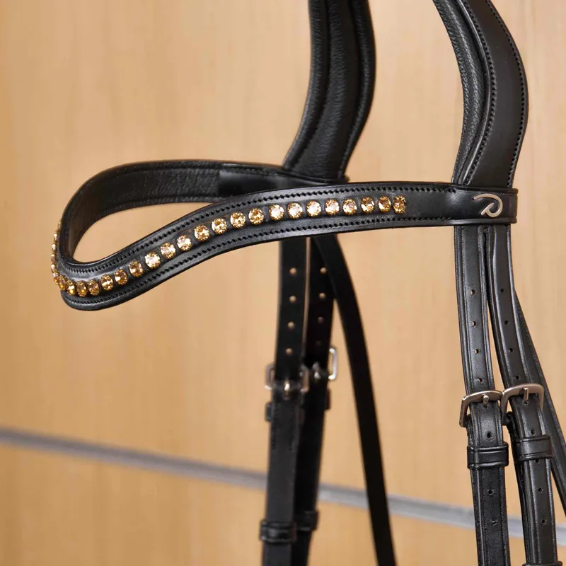 Dy'on New English Swarovski V-Shape Browband - Black/Gold-1