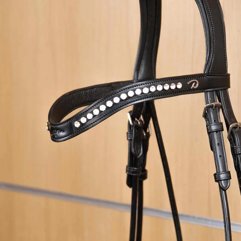 Dy'on New English Half Swarovski V-Shape Browband - Black/White-1