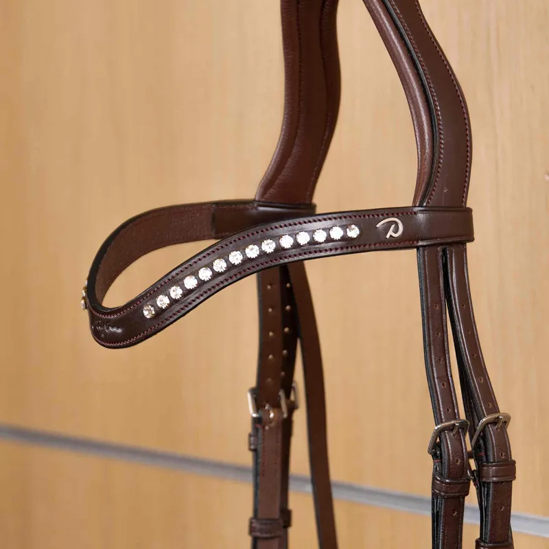 Dy'on New English Half Swarovski V-Shape Browband - Brown/White-1