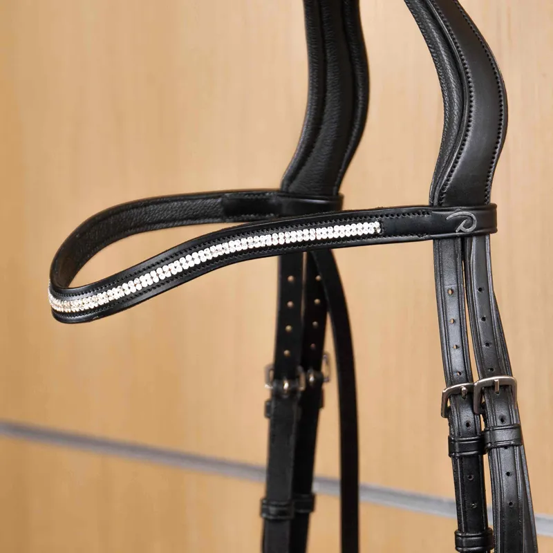 Dy'on New English Double Swarovski V-Shape Browband - Black/White-1