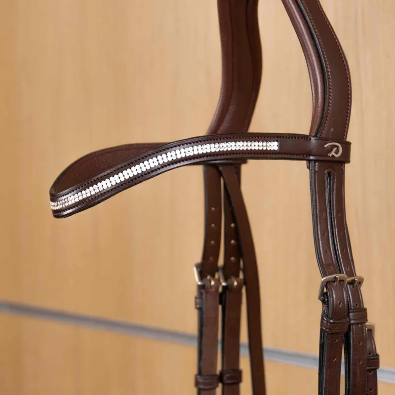 Dy'on New English Double Swarovski V-Shape Browband - Brown/White-1