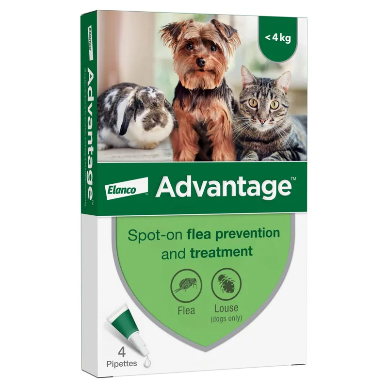 Advantage Spot-On Flea Treatment for Small Cats Dogs and Rabbits 4 Pack