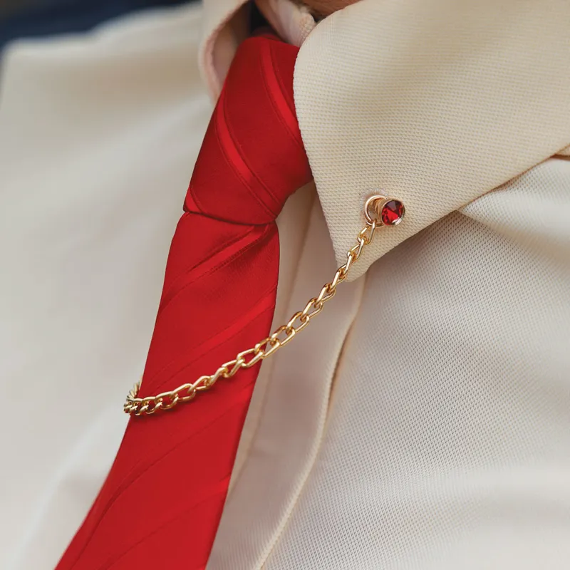 Equetech Crystal Showing Collar Pin and Chain - Gold/Red Crystal-1