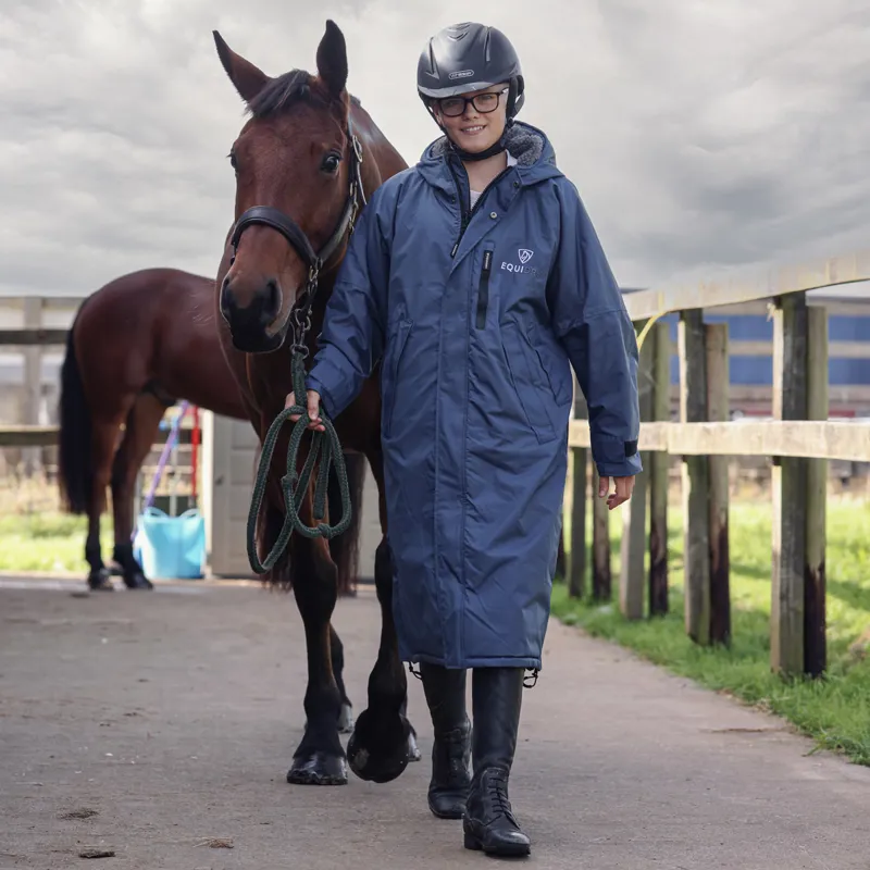 EQUIDRY Evolution Thick Fleece Lined Junior Jacket - Steel Blue/Charcoal-1