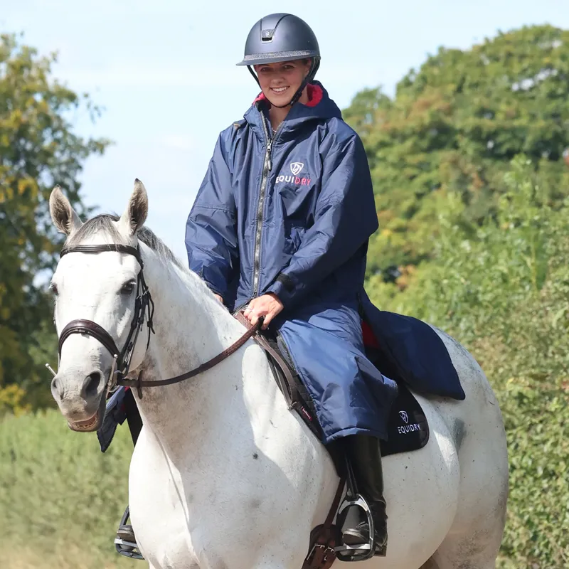 EQUIDRY Original Thick Fleece Lined Waterproof Jacket - Navy/Raspberry