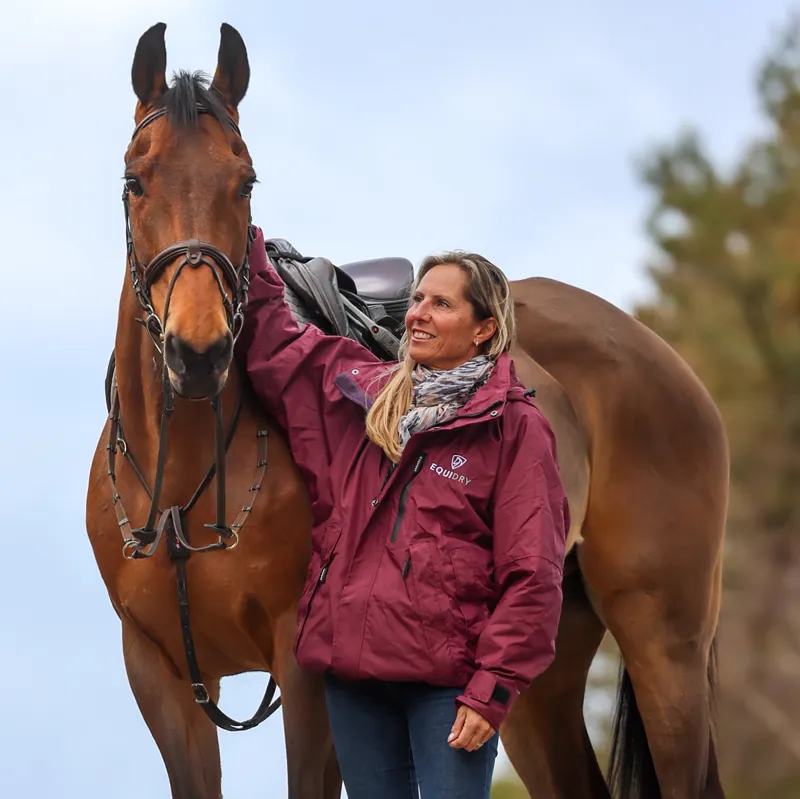 EQUIDRY Shortie Thin Fleece Lined Waterproof Jacket - Plum/Plum-6