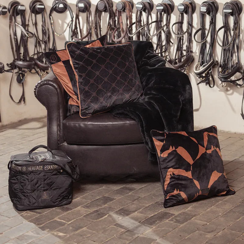 Eskadron Heritage Velvet Pillow Cover - Horse Head - Black/Almond-1