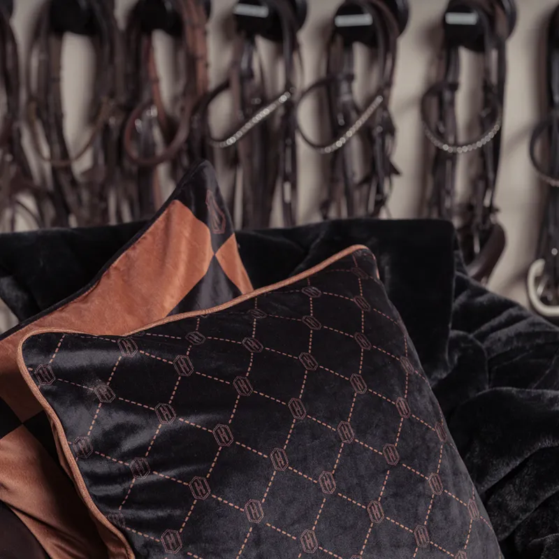 Eskadron Heritage Velvet Pillow Cover - Lattice Pattern - Black/Almond-1