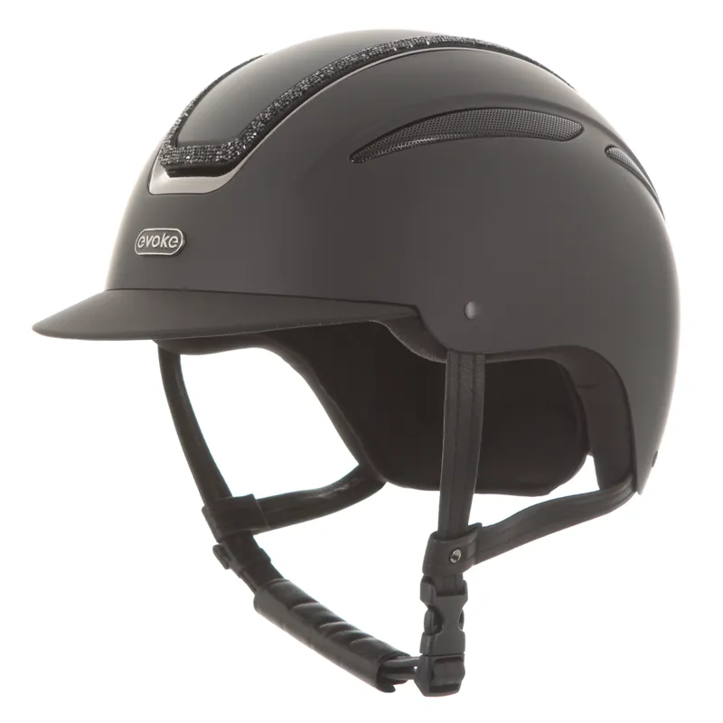 Evoke Callisto Classic Peak Crystal Frame Riding Hat - Black/Black