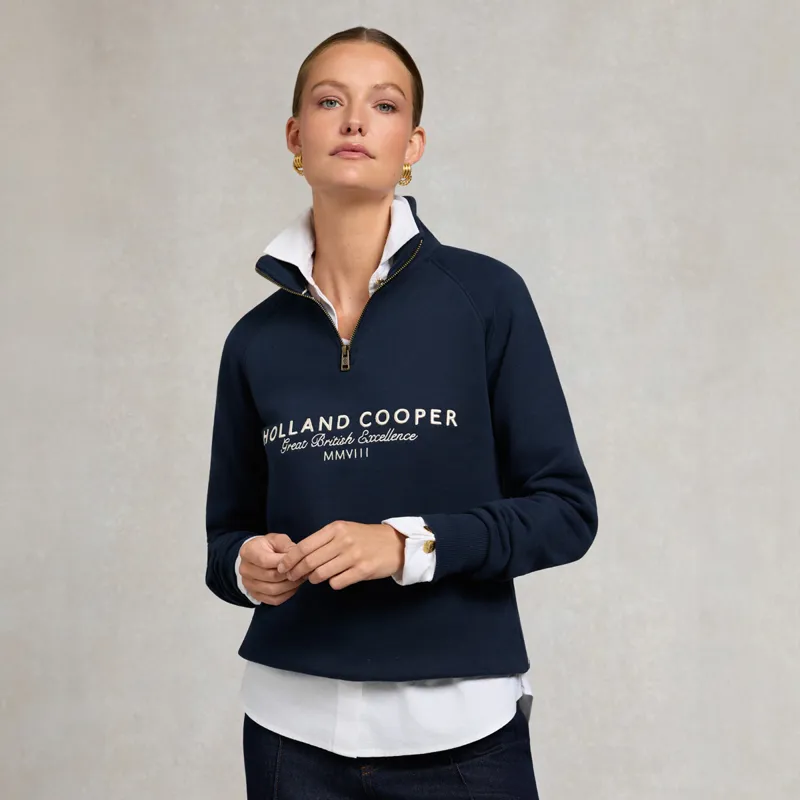 Holland Cooper Sporting Goods Henley Womens Quarter Zip - Ink Navy-1