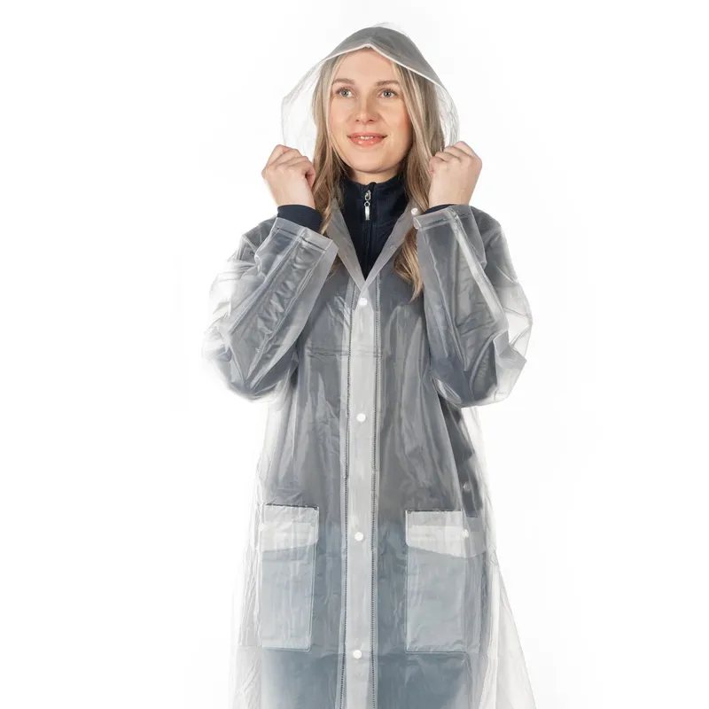 HKM Transparent Waterproof Adults Long Rain Coat - Clear-3