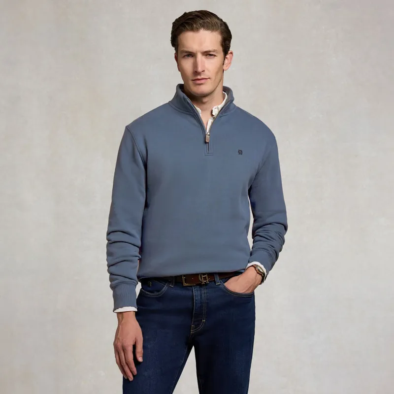 Holland Cooper Classic Mens Quarter Zip Sweat - Denim Blue