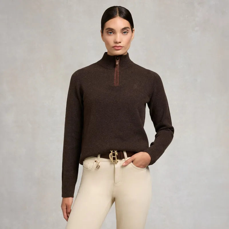Holland Cooper Country Womens Quarter Zip Knit - Chocolate