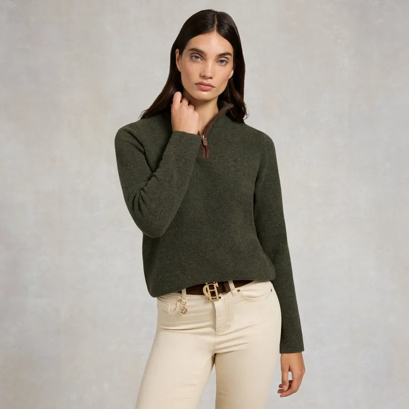 Holland Cooper Country Womens Quarter Zip Knit - Forest Marl