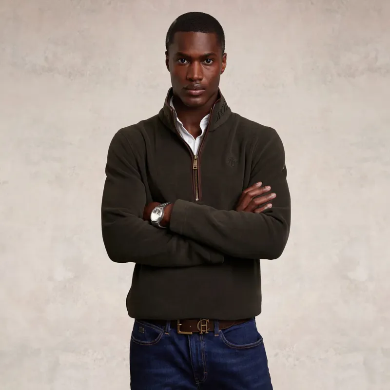 Holland Cooper Country Fleece Mens Quarter Zip Jumper - Khaki